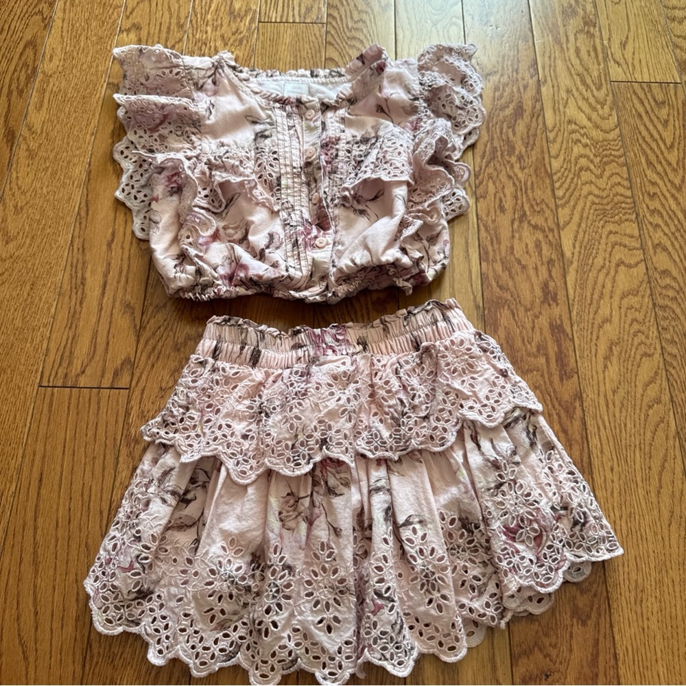 GAP x LoveShackFancy Pink Floral Ruffled Top and skirt set